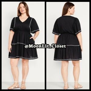Old Navy Waist-Defined Embroidered Mini Dress Black and White Plus Size 4X